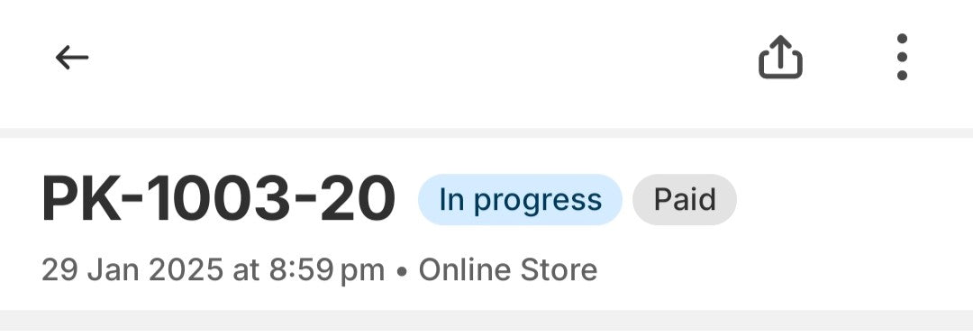 Screenshot of the first PALKOFIA order